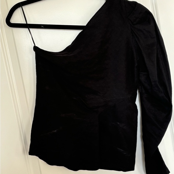 Zara Black One Shoulder Puff Sleeve Black Top - Picture 4 of 6
